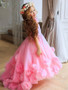 onlybridals Pink Baby Girl Dress Tulle Puffy Flower Girl Dress Train Child Pricess Dress For Girl Birthday First Communion Gowns