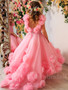 onlybridals Pink Baby Girl Dress Tulle Puffy Flower Girl Dress Train Child Pricess Dress For Girl Birthday First Communion Gowns