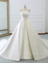 onlybridals White Satin Cap Sleeve Backless Wedding Dress With Pearls