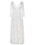 Boho Floral Lace Sexy V Neck Tulle Cheap White Wedding Dress Long Sleeve Beach Bridal Gown Bohemian Wedding Gown