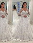 Boho Floral Lace Sexy V Neck Tulle Cheap White Wedding Dress Long Sleeve Beach Bridal Gown Bohemian Wedding Gown