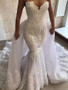 onlybridals Lace wedding dress with detachable train 2020 3d flower beaded luxury evening dress
