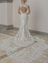 onlybridals Beaded Mermaid Wedding Dresse Backless Long Tail Applique Lace Button Back Bride Dress