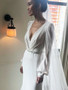 onlybridals Long-sleeved deep V-neck satin wedding dress, beach wedding dress boho wedding dress