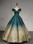 Sparkly Ombre Prom Dresses Off-the-shoulder V-neck Long Ball Gown Prom Dress JKL1200