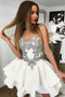 White Round Neck Satin A-Line Homecoming Dresses with Appliques, MH387