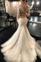 White Long Sleeve Lace See Through Wedding Dress, Elegant Bridal Dresses, MW189