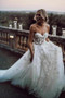 Sweetheart Neck Tulle A-line Wedding Dresses Appliqued Wedding Gowns,MW322