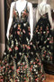 Spaghetti Strap Black Prom Dresses Floral Formal Dress,MP466