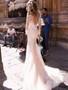 onlybridals Mermaid Wedding Dress Long Sleeves Appliqued Tulle Buttons Back Boho Wedding Gown