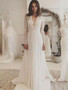onlybridals Bohemian Wedding Dress with Long Sleeves A-line V Neck Backless Chiffon Beach Wedding Dress Wedding Gowns