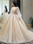 onlybridals O-Neck Long Sleeve Wedding Dress Luxury Heavy Beaded Organza Ball Gown Sexy Illusion Back Bridal Gown
