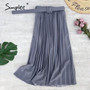 Simplee Fashion A-line women pleated skirt Stripe loose 20 color skirt With belt Elegant British style skirt Autumn winter 2020