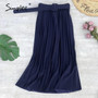 Simplee Fashion A-line women pleated skirt Stripe loose 20 color skirt With belt Elegant British style skirt Autumn winter 2020