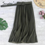 Simplee Fashion A-line women pleated skirt Stripe loose 20 color skirt With belt Elegant British style skirt Autumn winter 2020