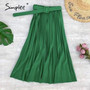 Simplee Fashion A-line women pleated skirt Stripe loose 20 color skirt With belt Elegant British style skirt Autumn winter 2020