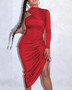 One Shoulder Drawstring Ruched Bodycon Dress