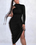 One Shoulder Drawstring Ruched Bodycon Dress
