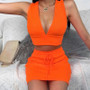 Orange Sexy Crop Tops Skirts 2-Pieces Set