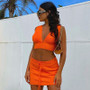 Orange Sexy Crop Tops Skirts 2-Pieces Set
