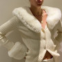 Knitted Cardigans Sweater Furry Long Sleeve