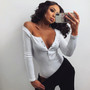 V Neck Knitted Bodysuit Knitted Button Bodysuit