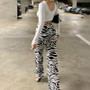 Zebra Print Wide Leg Pants Trousers