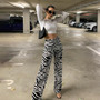 Zebra Print Wide Leg Pants Trousers