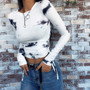 Tie Dye Long Sleeve Drawstring Crop Tops