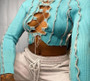 Patchwork Lace Up Long Sleeve Crop Top