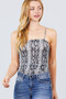 Side Shirring Print Mesh Cami Bodysuit