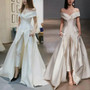 Fashion V Neck Off-Shoulder Pure Colour Evening Dress