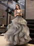 Ball Gown Silver Prom Dress Beading Tulle Sleeveless Evening Dress  ER2031