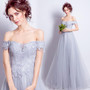 Silver Lace Prom Dress Off The Shoulder Cheap Long Prom Dress #ER171