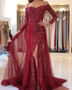 Mermaid Silver Prom Dress Lace Long Sleeve Prom Dress #ER147