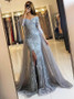 Mermaid Silver Prom Dress Lace Long Sleeve Prom Dress #ER147