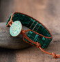 Malaya Malachite Leather Wrap Boho Bracelet