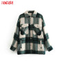 Tangada 2020 Winter Women green plaid Long Coat Jacket Casual High Quality Warm Overcoat Fashion Long Coats 3H04