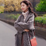 2020 new autumn and winter mid-length Korean student over-knee woolen woolen coat houndstooth woolen coat women-Alibaba