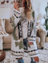 2020 European and American autumn and winter foreign trade new women's wish Amazon long-sleeved printed cardigan jacket woolen coat-Alibaba