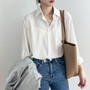Yan double shirt women 2020 autumn new Korean chic pure color simple temperament long sleeve lapel shirt women
