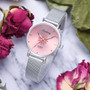 Women's Wristwatches Luxury Silver Popular Pink Dial Flowers Metal Ladies Bracelet Quartz Clock Fashion Wrist Watch 2019 Top