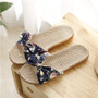 Suihyung Women Flax Slippers Summer Casual Slides Beach Shoes Ladies Indoor Shoes Home Linen Slippers Floral bow-knot Flip Flops