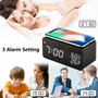 Wooden Digital Alarm Clock with Wireless Charging, 3 Alarms LED Display