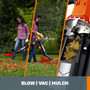 Blower/Mulcher/Vacuum with Multi-Stage All Metal Mulching System.