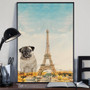 Pug Eiffel Tower Canvas Cute Blind Dog Paris France Wall Art Home Decor Gift For Pug Lover