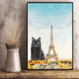 Black Cat Eiffel Tower Canvas Blind Cat Paris France Wall Decor Spring Gift For Cat Owner