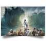 Jesus Walking In The Ocean Splitting In Two Christian Poster Wall Art Decor Christian Gift