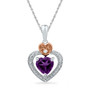 Gemstone Heart & Love Symbol Pendant |  10kt Two-tone Gold Womens Heart Lab-Created Amethyst & Diamond Heart Pendant 3/4 Cttw |  Splendid Jewellery