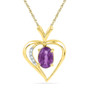 Gemstone Heart & Love Symbol Pendant |  10kt Yellow Gold Womens Oval Lab-Created Amethyst Heart Pendant 3/4 Cttw |  Splendid Jewellery